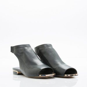 Chocolate Schubar Reed Black Leather Slides